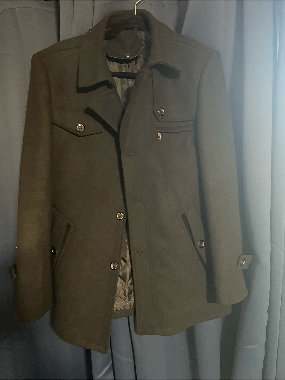 Men's Black Wool Blend Military-Style Coat